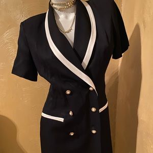 Vintage black and white dress with gold pearl buttons